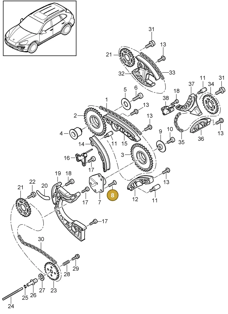 N90954905 — Porsche Cayenne (2010-2018) diagram p37103080, position 8
