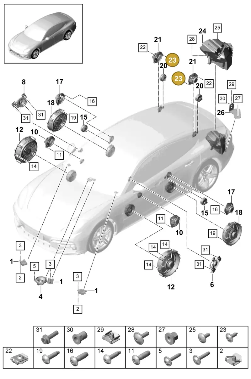 N90986802 — Porsche Panamera 4 Hybrid (2020-2023) diagram p49911025, position 23
