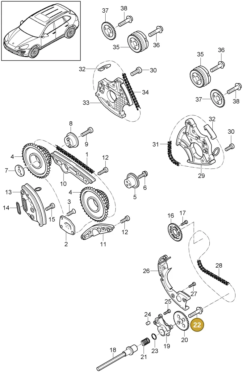N91073701 — Porsche Cayenne (2010-2018) diagram p37103085, position 22