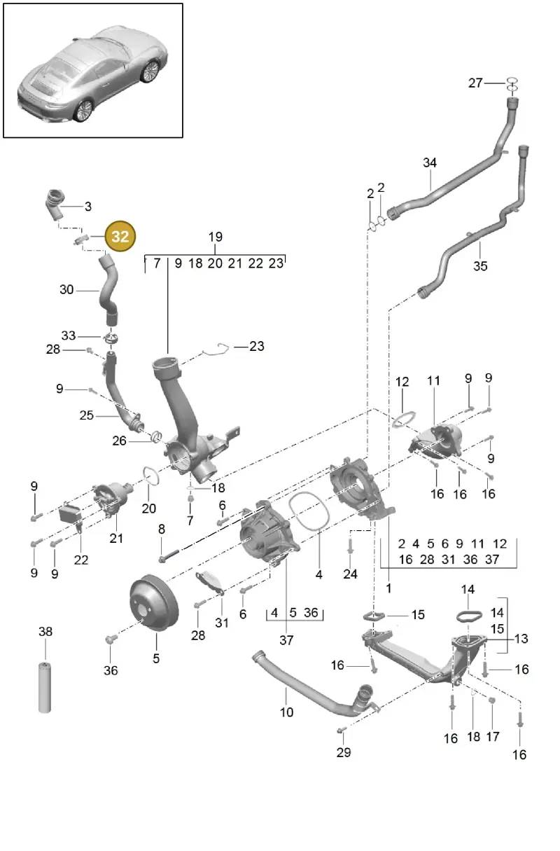 N91106101 — Porsche 991 II Carrera 4 (2016-2019) diagram p47105000, position 32