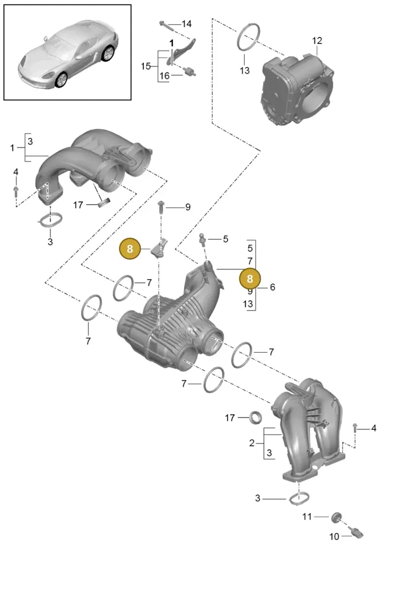 PAC906051 — Porsche Cayman (2016-2019) diagram p50107010, position 8