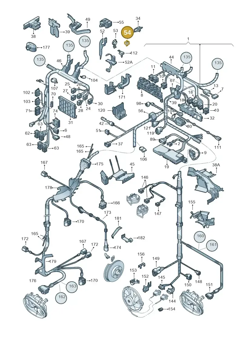 1H6971848A — Volkswagen Jetta/Wagon (2002-2006) diagram 203971800, position 54