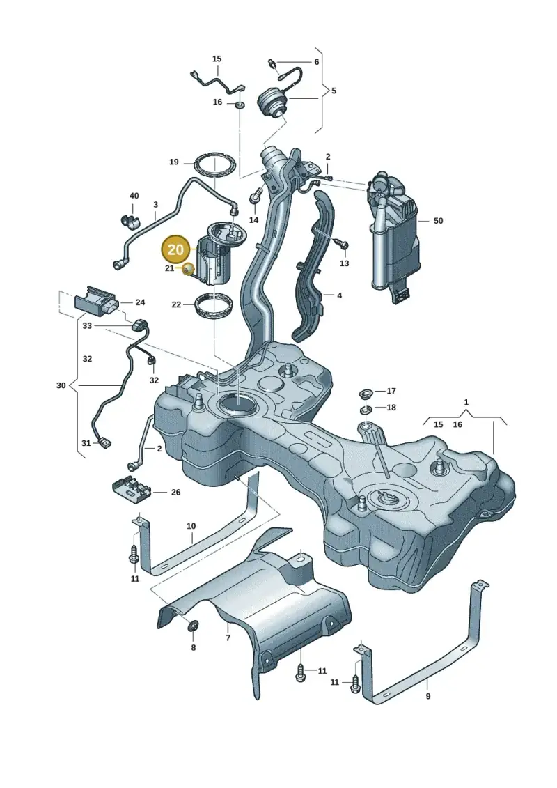 5WA919087C — Audi A3 Sportback (2019-2025) diagram 596201173, position 20