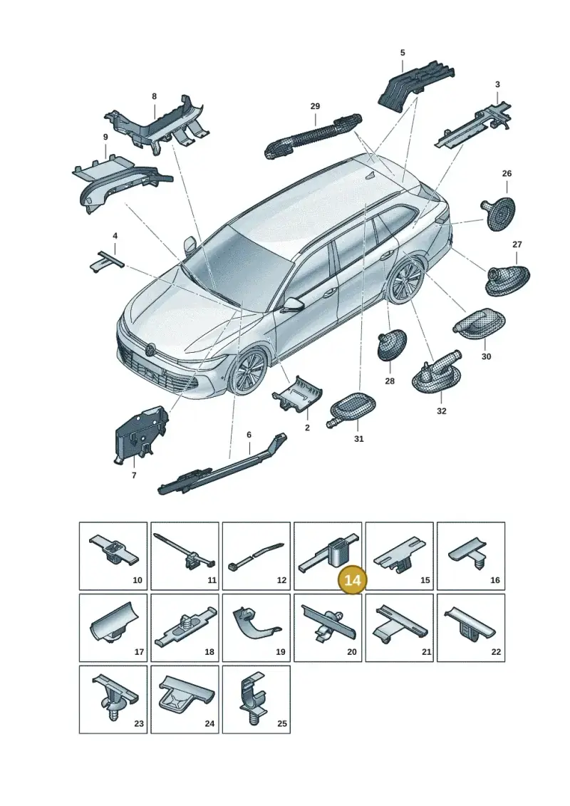 1J0971930E — Skoda Superb Combi (2023-) diagram 3j0972001, position 14