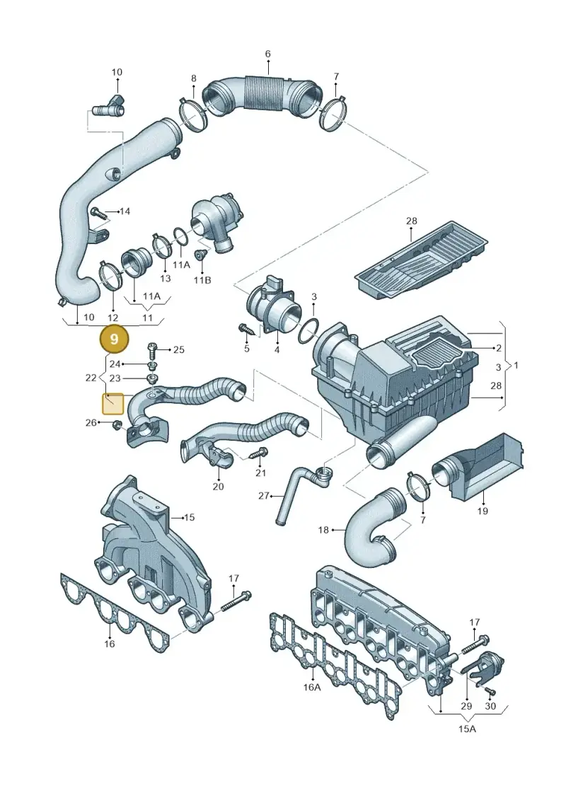 3C0129654P — Skoda Superb comfort (2008-2013) diagram 460129500, position 9