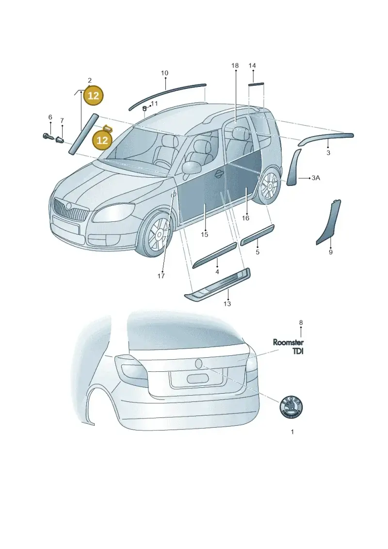 5J0853573 — Skoda Roomster (2010-2015) diagram 699000010, position 12