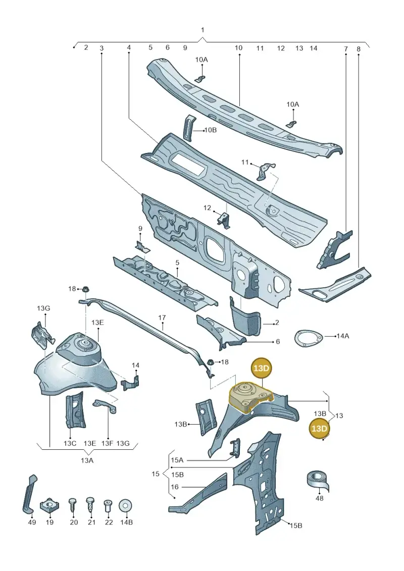 5Q0809121B — Skoda Octavia (2019-2024) diagram 805805050, position 13D