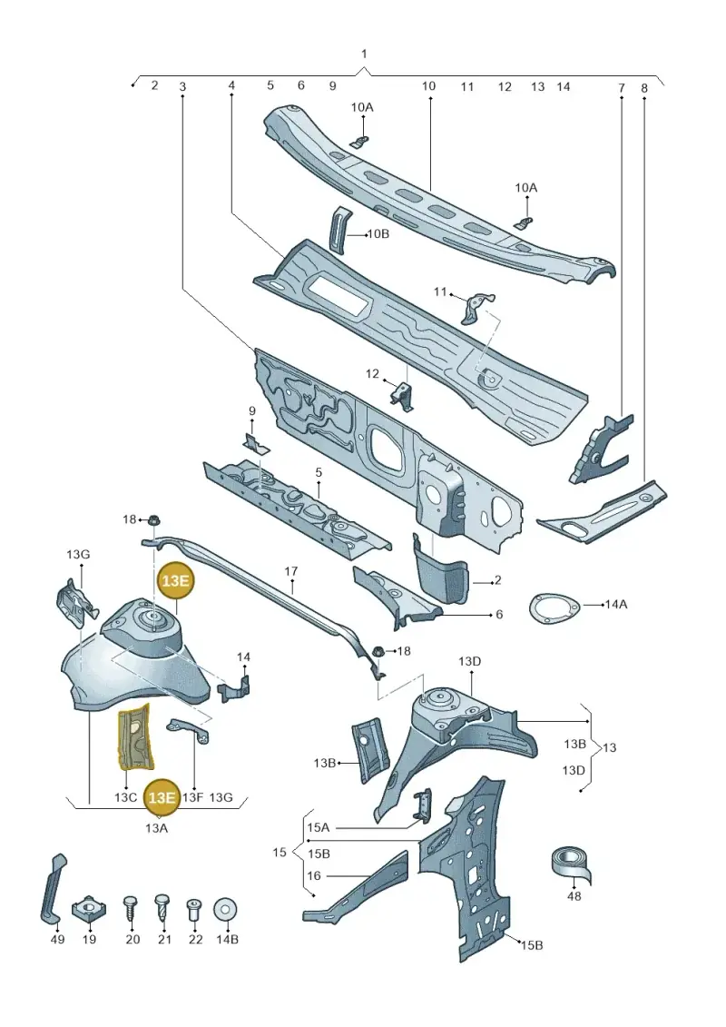 5Q0809122B — Skoda Octavia (2019-2024) diagram 805805050, position 13E