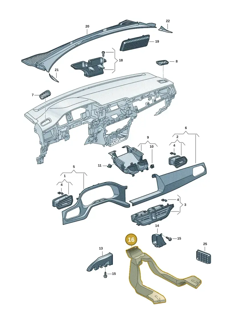 6RA819803A — Volkswagen Polo 1.6 (2020-2022) diagram 62x819300, position 16