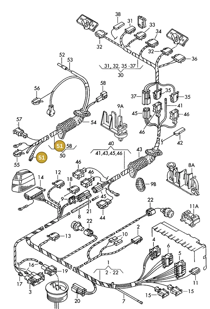 000098708 — Volkswagen Golf/Jetta "USA","Mex"97>99 (1996-1998) diagram 121972820, position 51