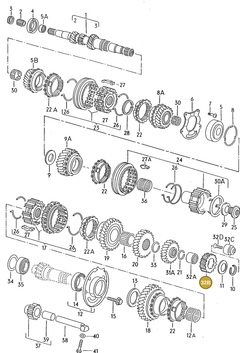 020311361AA — Volkswagen GOLF VAR./VENTO (1996-1999) diagram 121311340, position 32B