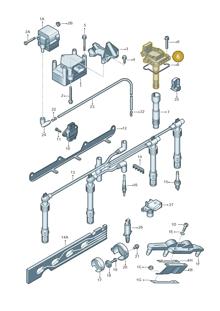 022905100G — Volkswagen GOLF/VAR./4MOT. A4     02 (2001-2002) diagram 405905000, position 6