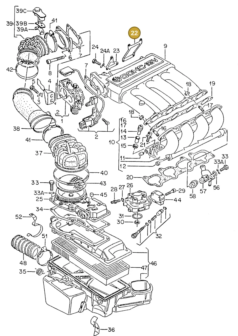 027133231H — Volkswagen Golf/Jetta  "USA","MEX"89>92 (1988-1992) diagram 042021100, position 22