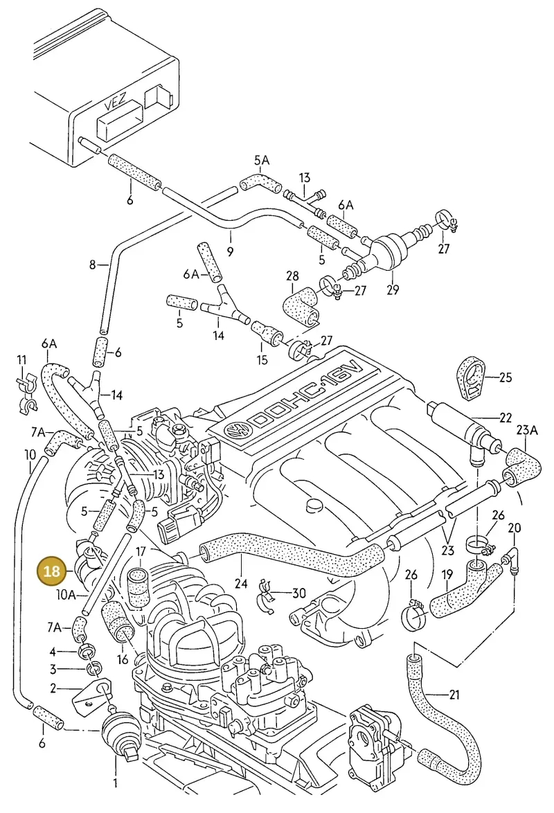 027133985A — Volkswagen Passat (1991-1993) diagram 076036200, position 18