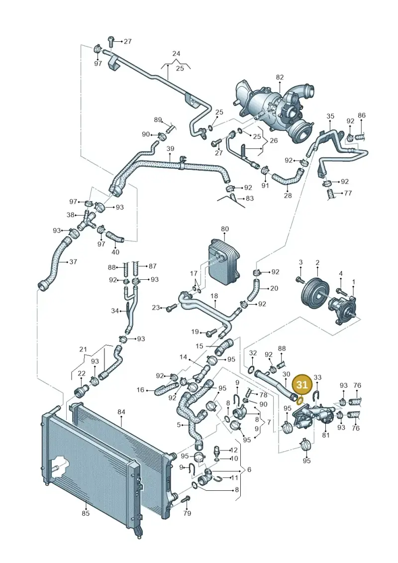 03C121666 — Volkswagen Scirocco 2.0 (2014-2017) diagram 625121130, position 31