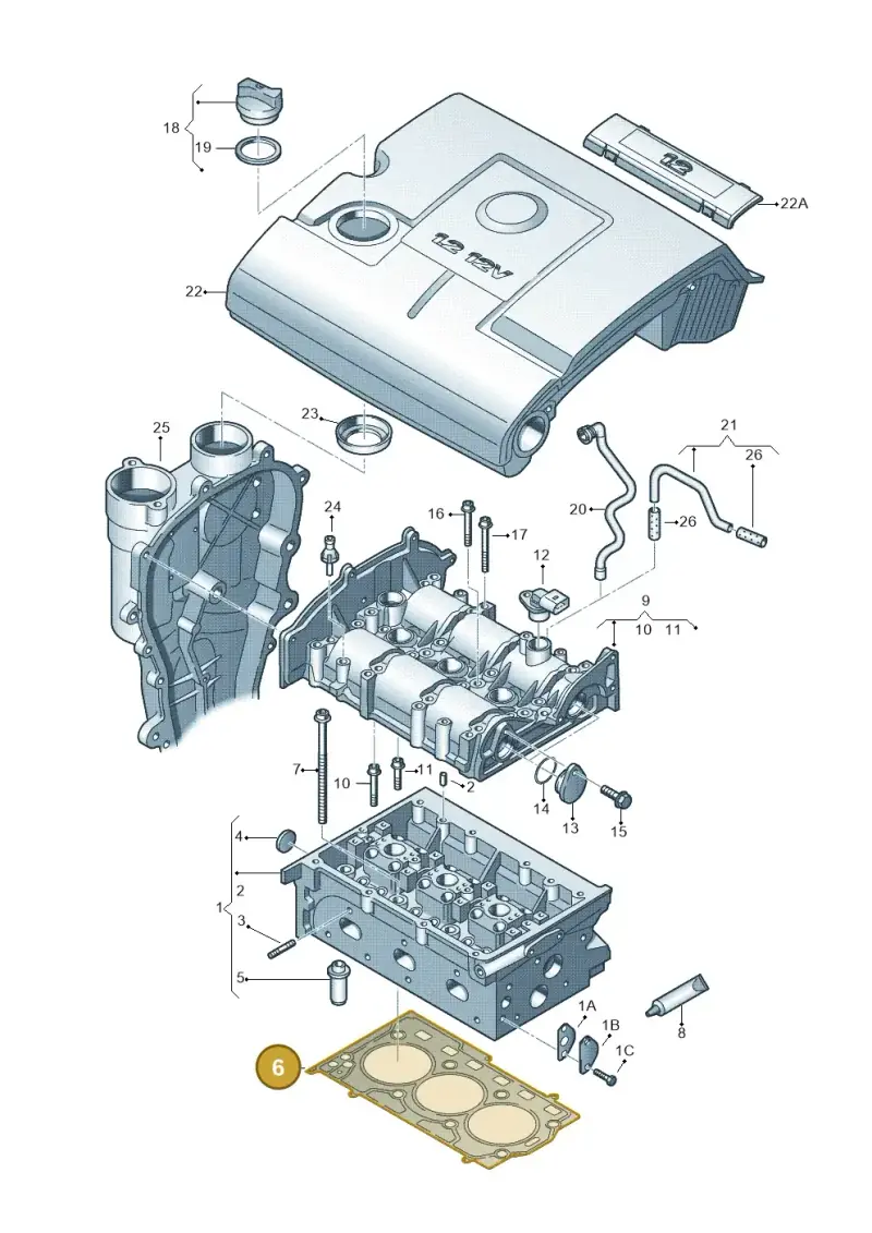 03E103383H — Volkswagen Polo (2012-2014) diagram 253103320, position 6