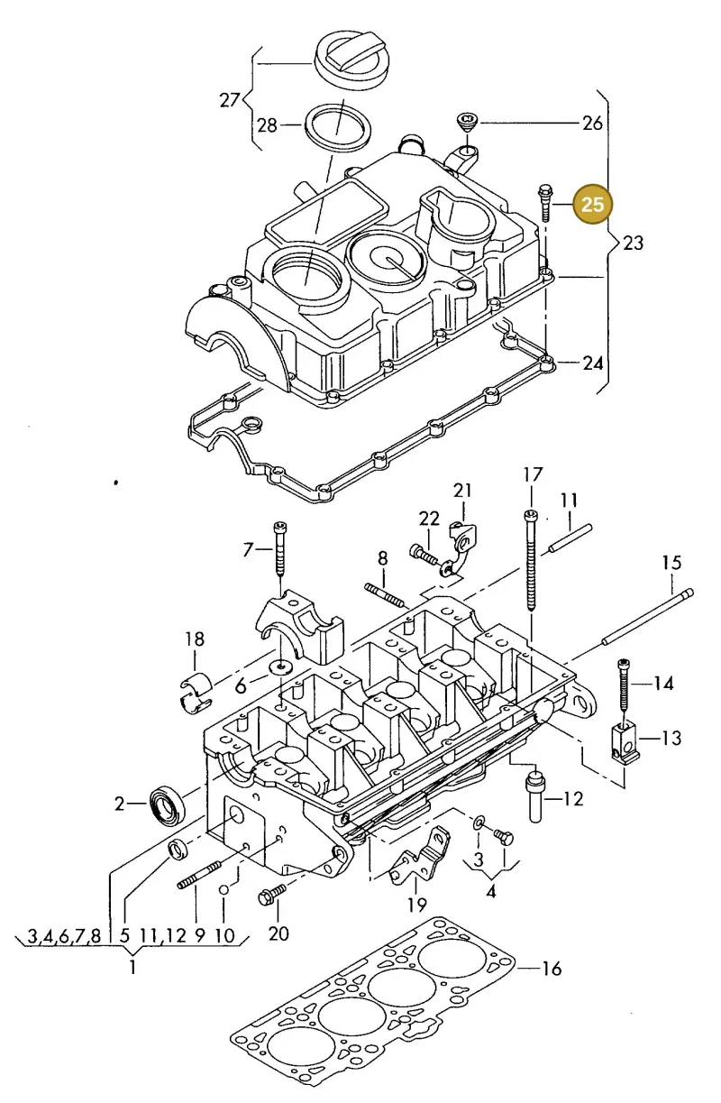 03G103448A — Volkswagen DIES.-IND.-MOT.1,9>2,0 08> (2007-) diagram 423103470, position 25