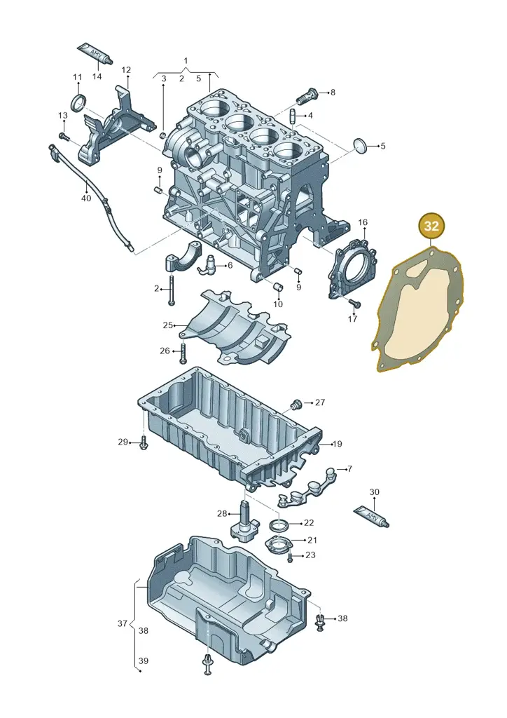 03L103647Q — Volkswagen Ameo 1,0 (2016-2020) diagram 883103200, position 32