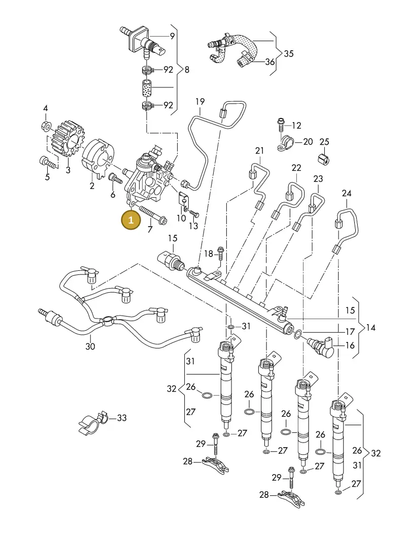 03L130851AX — Volkswagen DIES.-IND.-MOT.1,9>2,0 08> (2007-) diagram 425130470, position 1