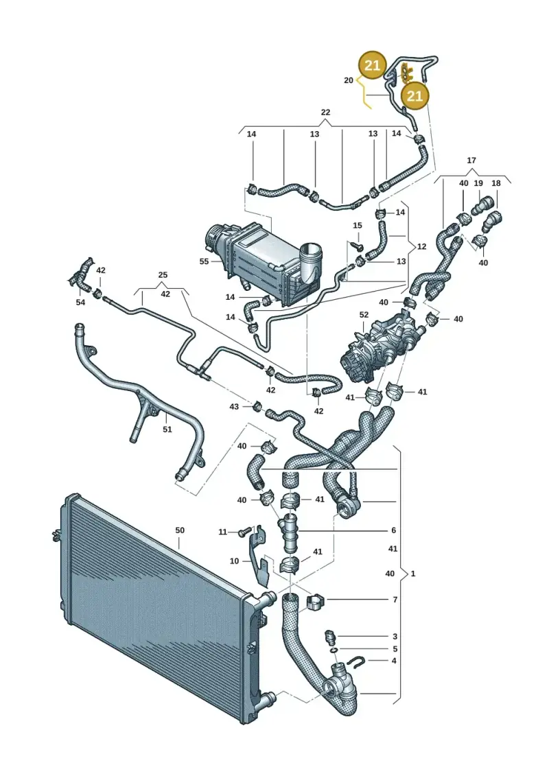 04E121687F — Volkswagen Golf 2.0 BlueMotion (2019-2024) diagram 5h0121301, position 21