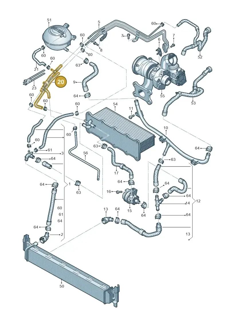 04E122447F — Volkswagen Golf 1.4 BlueMotion (2012-2017) diagram 746121360, position 20