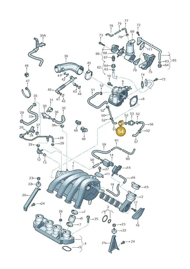 058133459F — Volkswagen PASSAT/4MOTION/W8 (2002-2005) diagram 195133220, position 54