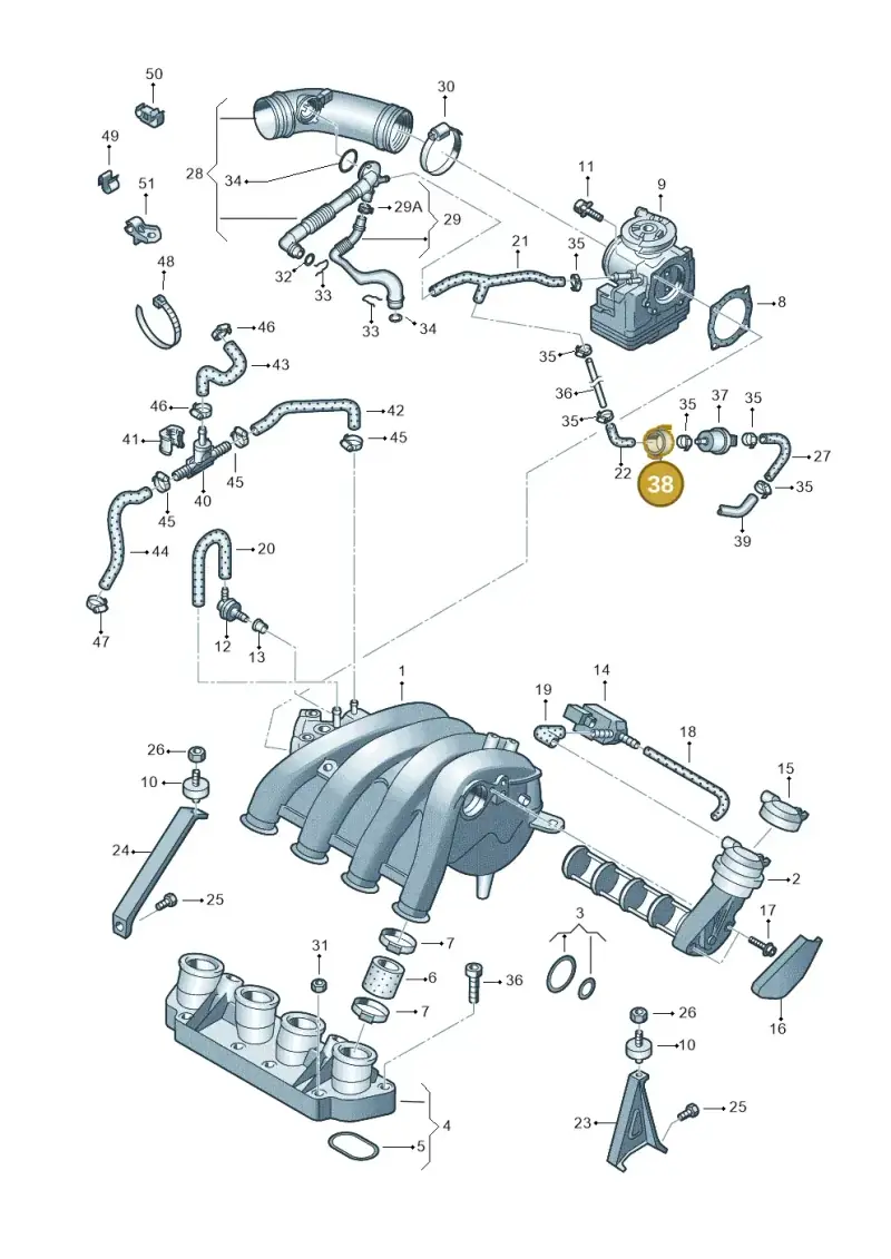 058133459F — Volkswagen PASSAT                 00> (2000-) diagram 195133290, position 38