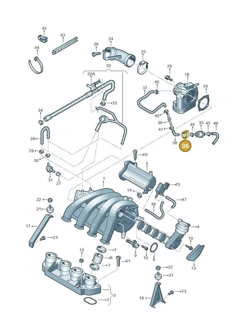 058133459F — Volkswagen PASSAT/4MOTION/W8 (2002-2005) diagram 249133200, position 36