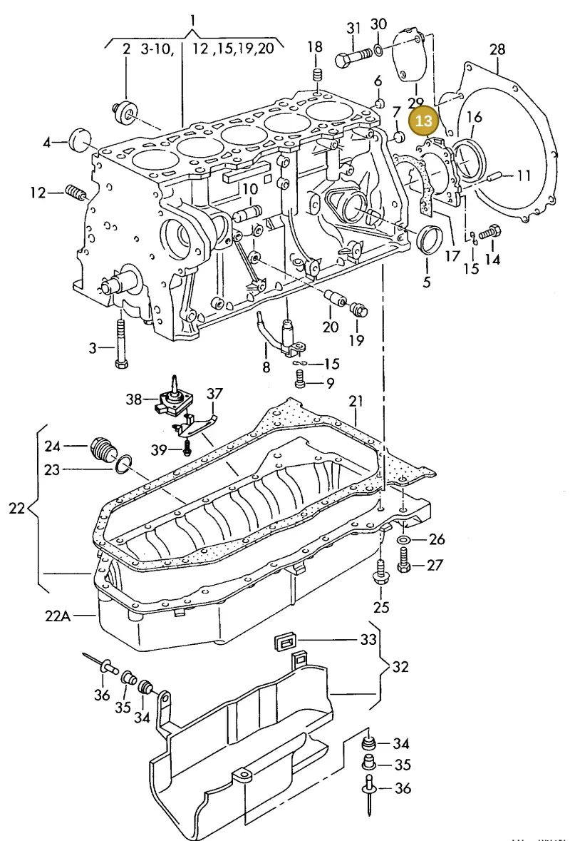068103171F — Volkswagen TRANSPORTER SYNCRO (1996-2003) diagram 117103300, position 13