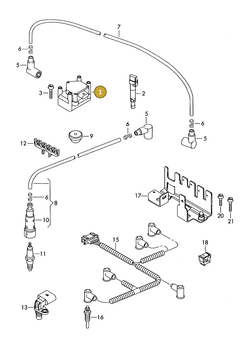 06A905097A — Volkswagen 06A platform diagram 421905000, position 1