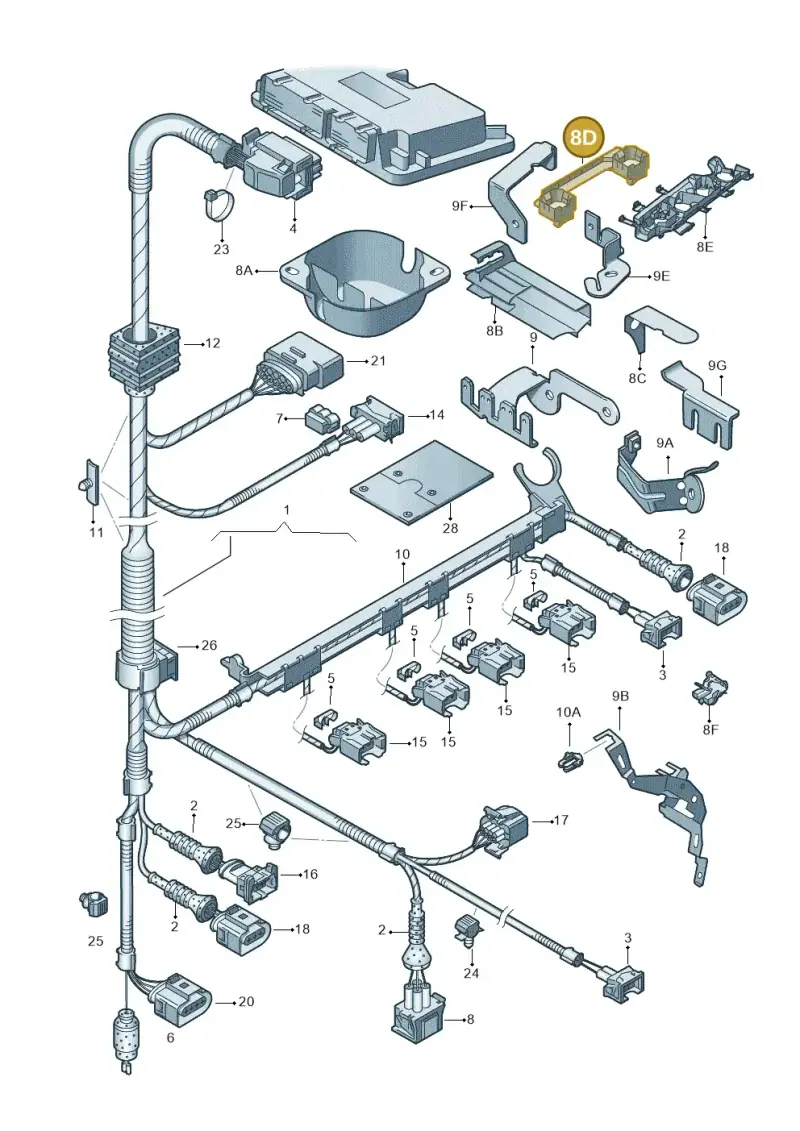 06A971902A — Volkswagen Golf estate (2009-2013) diagram 203971020, position 8D