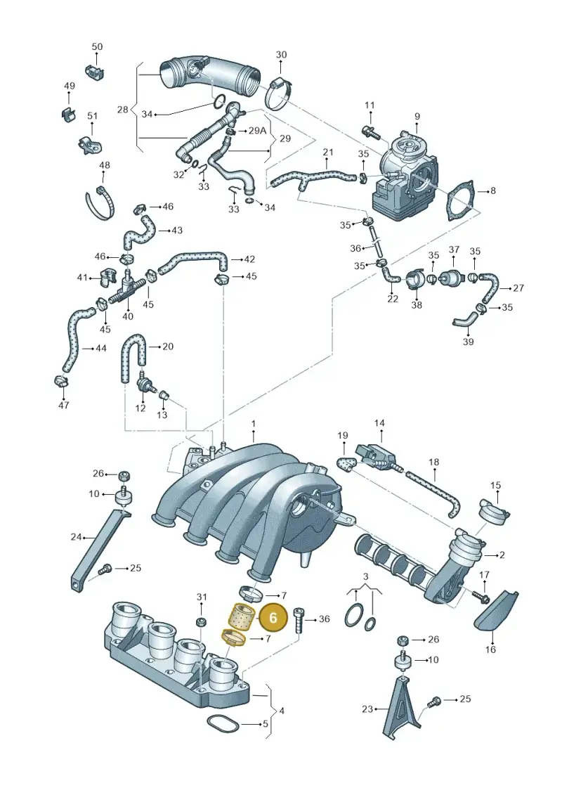 06B133299C — Volkswagen PASSAT/4MOTION/W8 (2002-2005) diagram 226133290, position 6