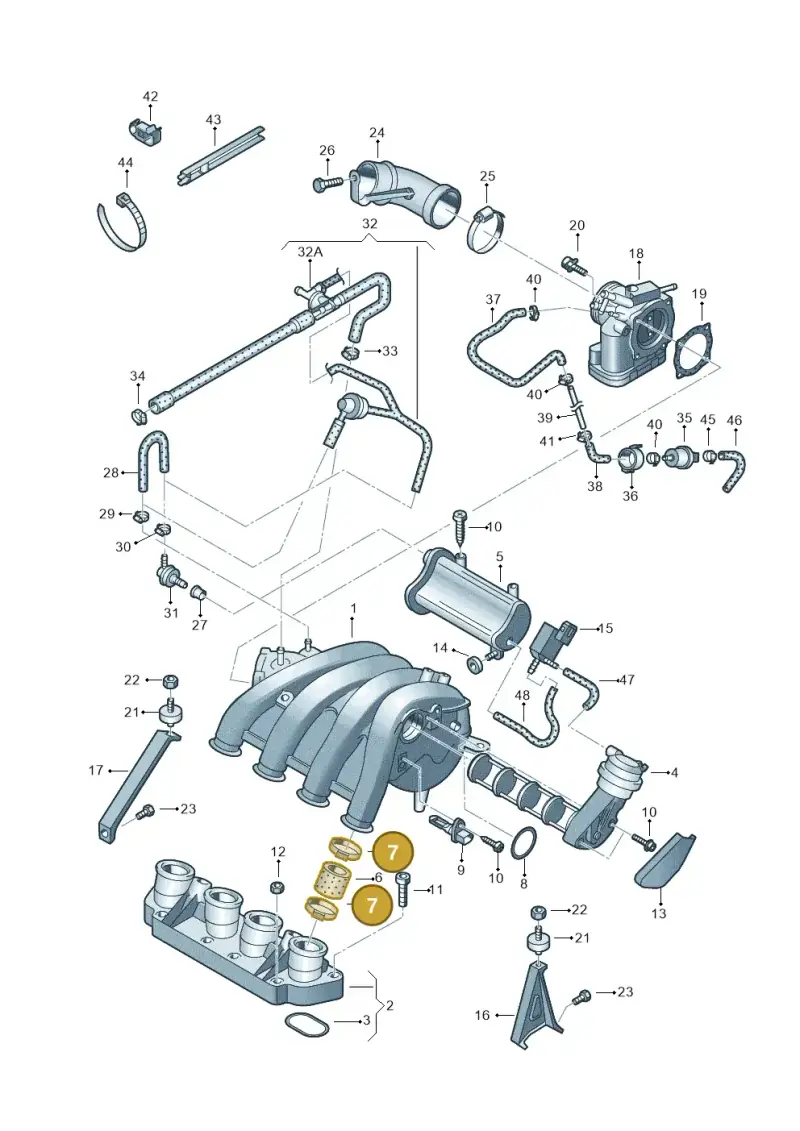 06B133301A — Volkswagen PASSAT/4MOTION/W8 (2002-2005) diagram 249133200, position 7