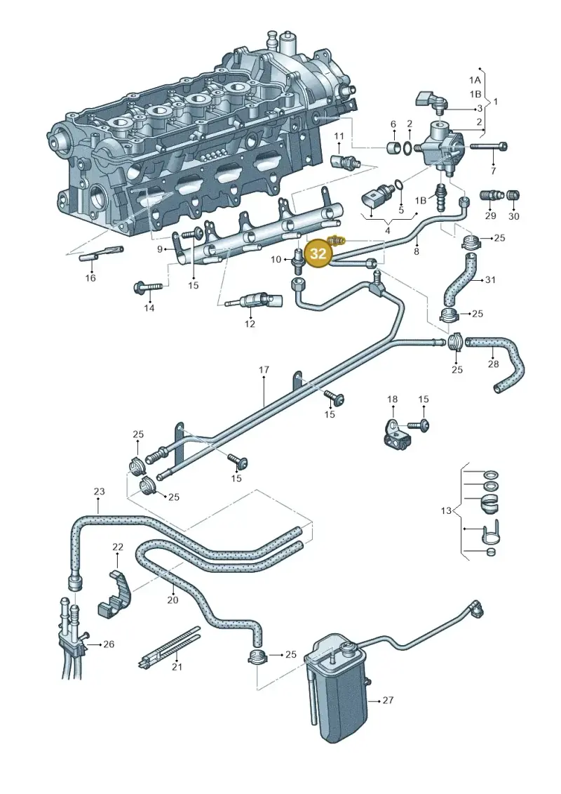 06E127065B — Volkswagen Golf Cabriolet (2011-2016) diagram 412133460, position 32
