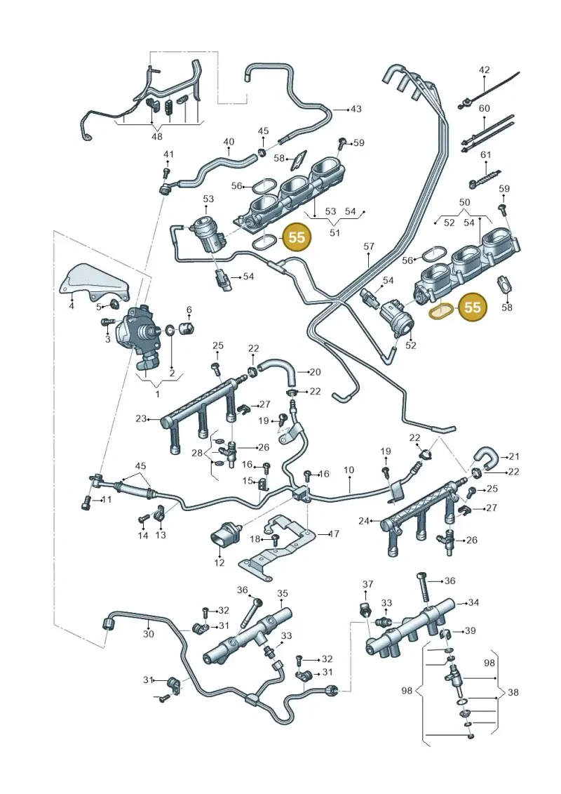 06E129717F — Volkswagen Phideon (2016-2023) diagram 191133100, position 55