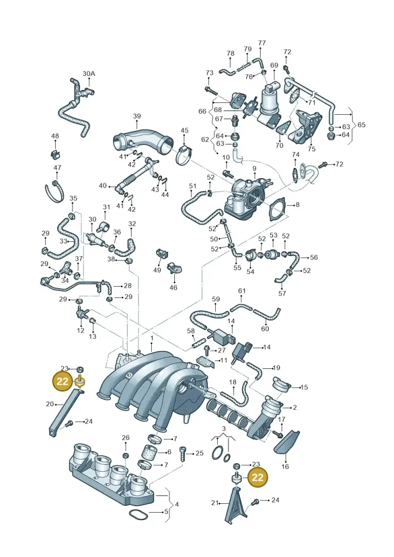 06F121273 — Volkswagen PASSAT/4MOTION/W8 (2002-2005) diagram 195133220, position 22