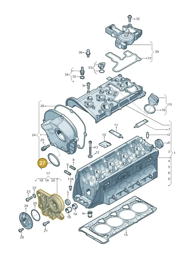 06H103483D — Volkswagen Scirocco 2.0 (2014-2017) diagram 634103500, position 27