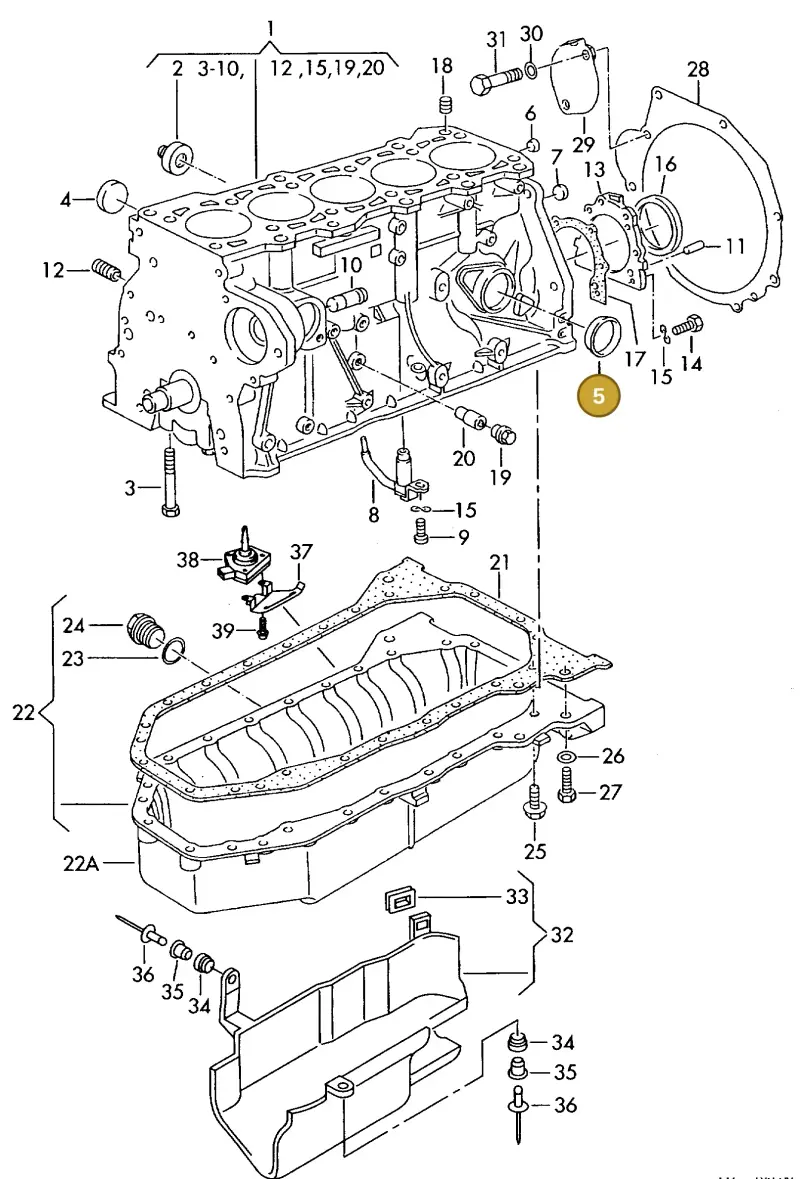 074103113A — Volkswagen LT, LT 4X4 (2003-2006) diagram 117103300, position 5
