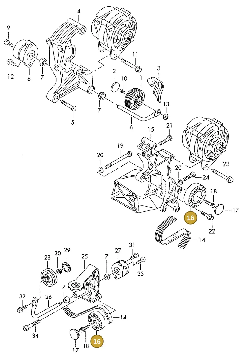074145278E — Volkswagen TRANSPORTER SYNCRO (1996-2003) diagram 163903620, position 16