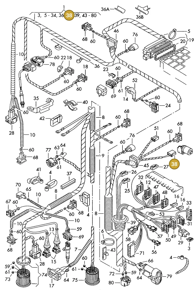 171971835A — Volkswagen GOLF CABRIO (2002-2002) diagram 159971460, position 38
