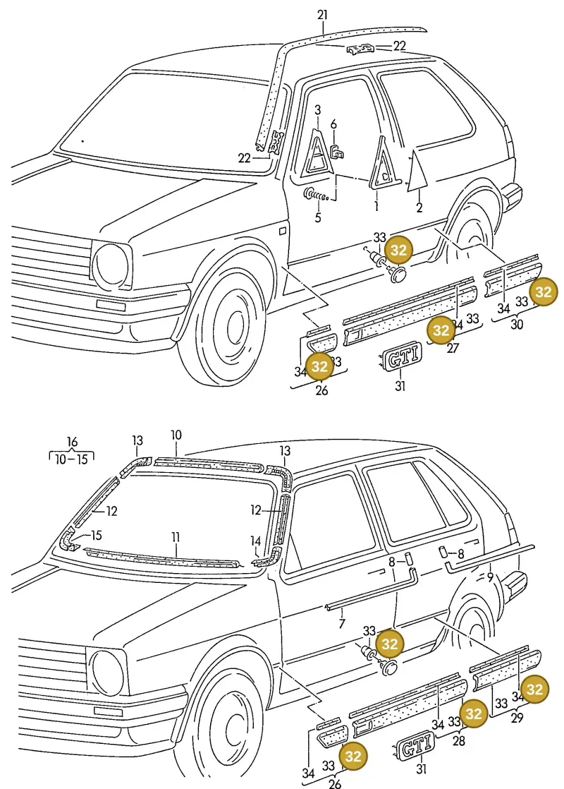 191853585A — Volkswagen Jetta (1989-1991) diagram 067168100, position 32
