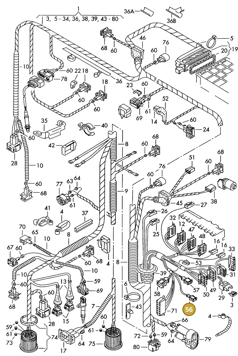 191972711 — Volkswagen GOLF CABRIO (2002-2002) diagram 159971460, position 56