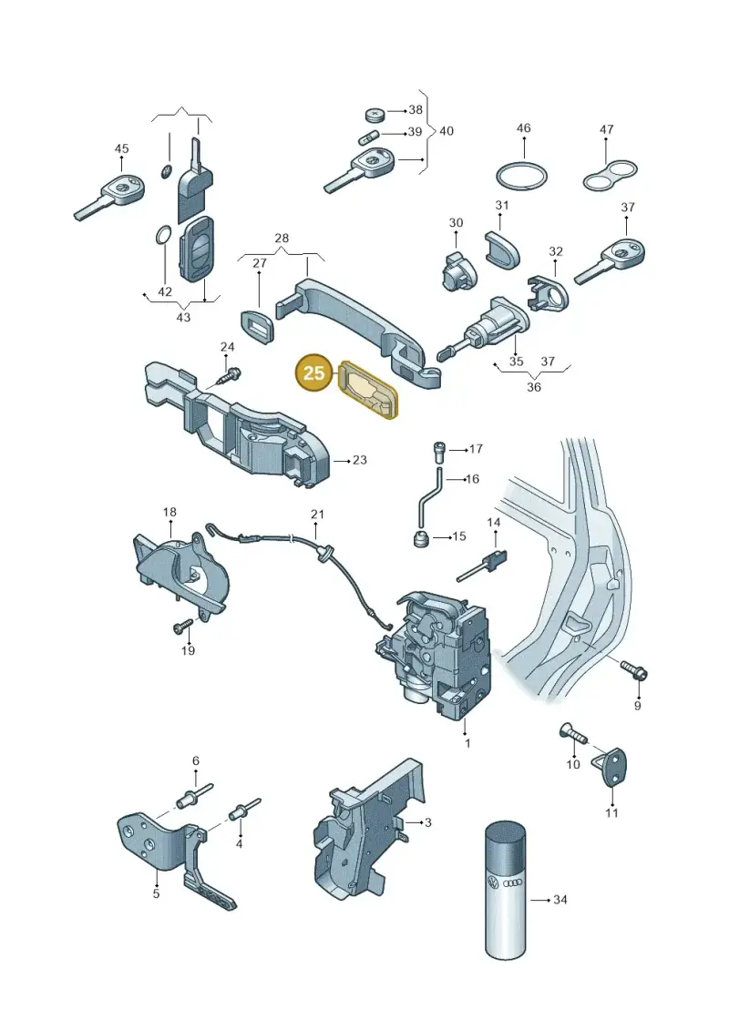 1C0837211A — Volkswagen Transp. dropside (2011-2015) diagram 411837000, position 25