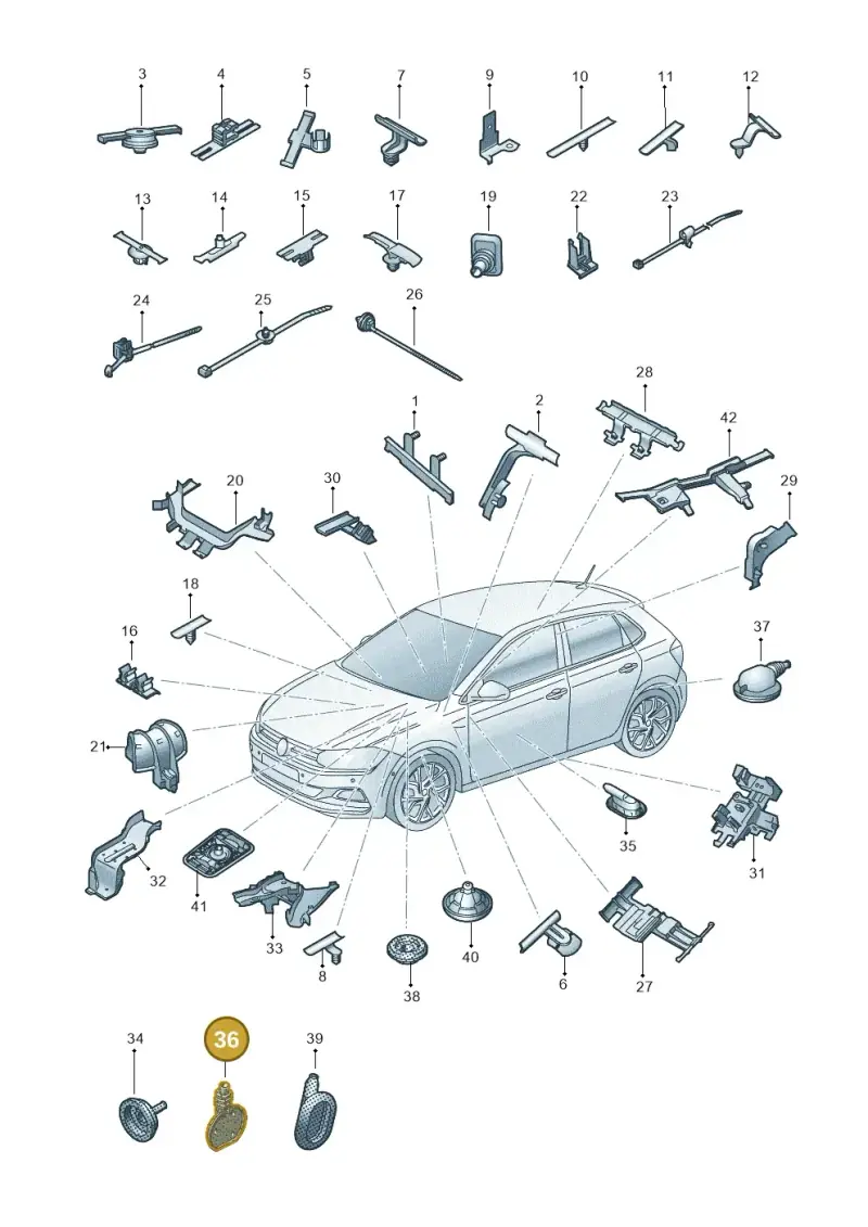 1C0945527 — Volkswagen Polo 1.0 BlueMotion (2017-2024) diagram 837971830, position 36