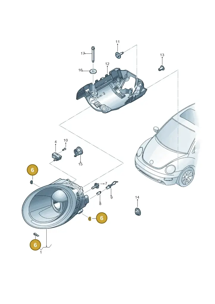 1C0998141 — Volkswagen New Beetle 06> (2005-) diagram 467941000, position 6