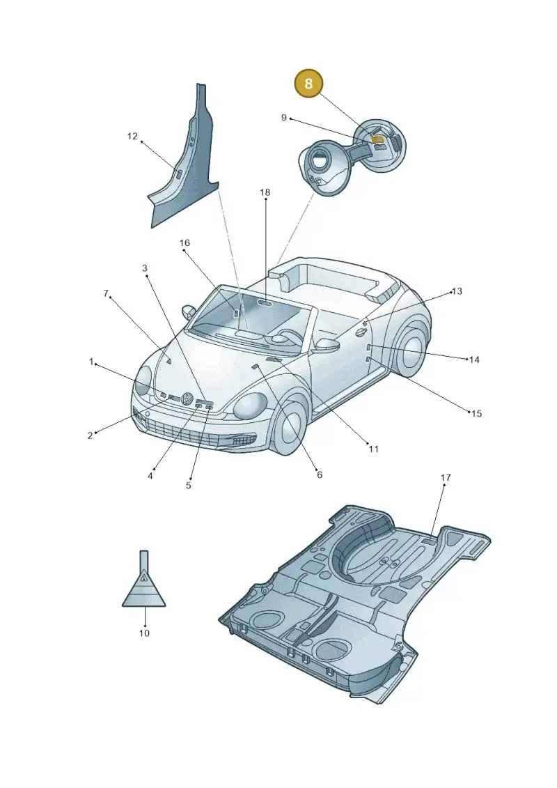 1H0010461T — Volkswagen New beetle cabriolet (2011-2016) diagram 716010000, position 8