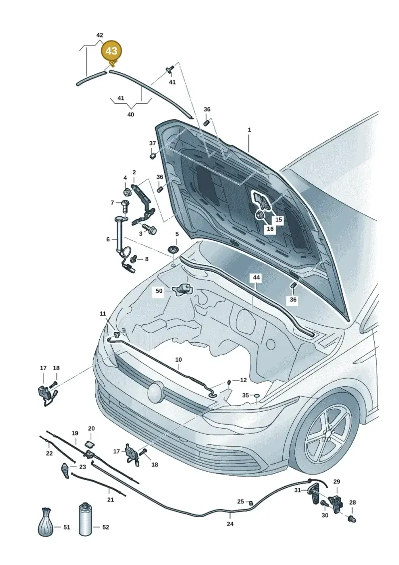 1H0823717 — Volkswagen Golf 2.0 BlueMotion (2019-2024) diagram 5h0823000, position 43