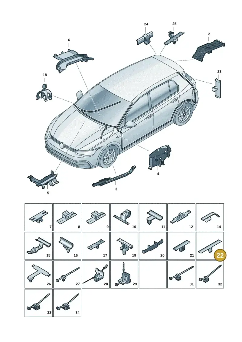 1H0971848AB — Volkswagen Golf 2.0 BlueMotion (2019-2024) diagram 5h0971091, position 22