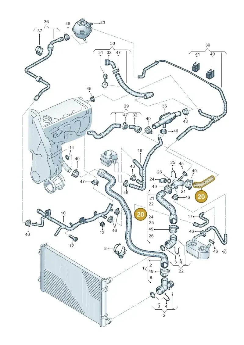 1J0122101A — Volkswagen GOLF/VAR./4MOT. A4     02 (2001-2002) diagram 194121460, position 20