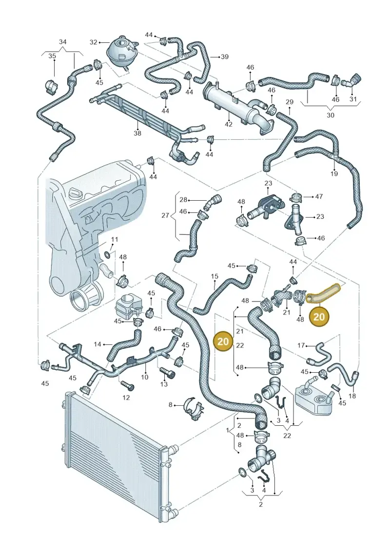 1J0122101A — Volkswagen Jetta/Wagon (2002-2006) diagram 266121420, position 20